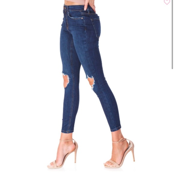 FREE PEOPLE Jeans Women’s Size 29 High-Rise Frayed Hem Busted‎ Knee Skinny - Picture 2 of 13